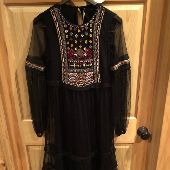beaded fringed tulle dress zara Zara Beaded Fringe Tulle Dress Beige Aged Gold Silver Size S M 7521/946 New